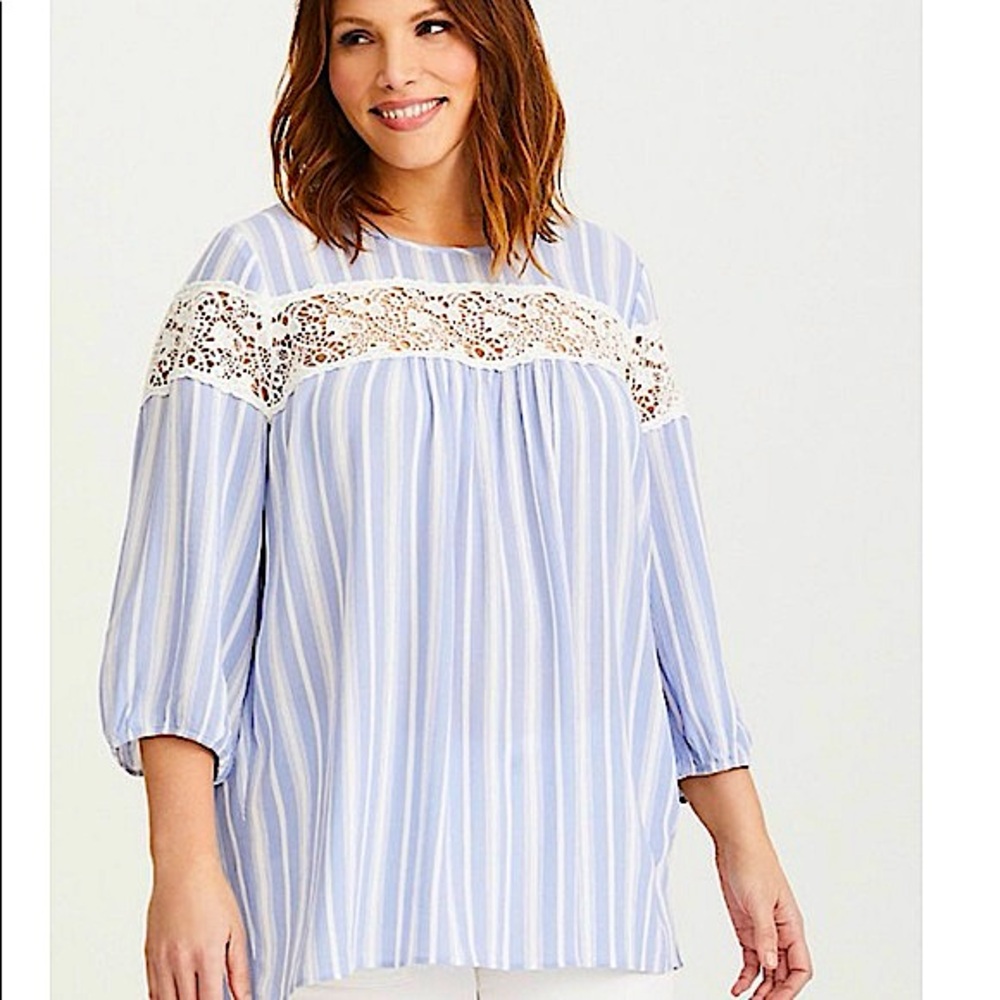TORRID ❤️‍🔥 Blue White Stripe Lace Blouse